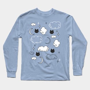 Cat Cloud Night Sky Pattern Long Sleeve T-Shirt